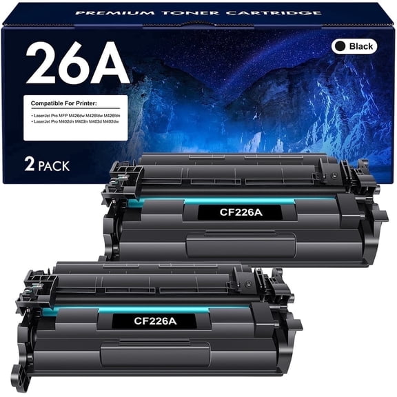 VIPink 26A Black Toner Cartridges 2-Pack Compatible for HP 26A CF226A 26X CF226X CF226AD1 Laserjet Pro M402n M402dn MFP M426fdw M426fdn M426dw M402 M426 Printer Ink