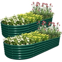 2 Pack 8x3x1.5FT Galvanized Raised Garden Bed Kit Oval Metal Ground Planter Box Outdoor Bottomless Planter Raised Beds for Vegetables Flowers Herbs Fruits, Green