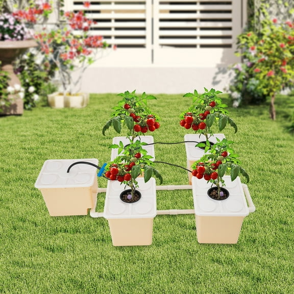 Buckets Drip Hydroponic Growing System with Submerged Pump, 5 Buckets, Drippers, and Complete Accessories for Home Garden, 11L Capacity