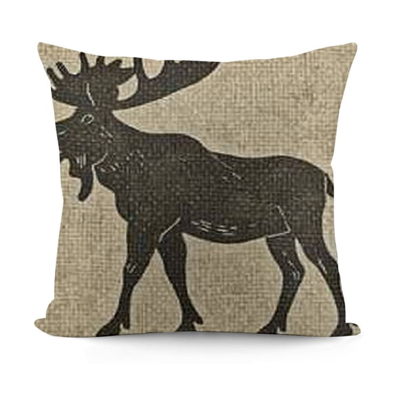 Animal Throw Pillow Cushion Cover,Rustic Moose Silhouette Burlap Cabin Polyester Decorative Home Decor Sofa Couch Desk Chair Bedroom Square Throw Pillow Case,Gray