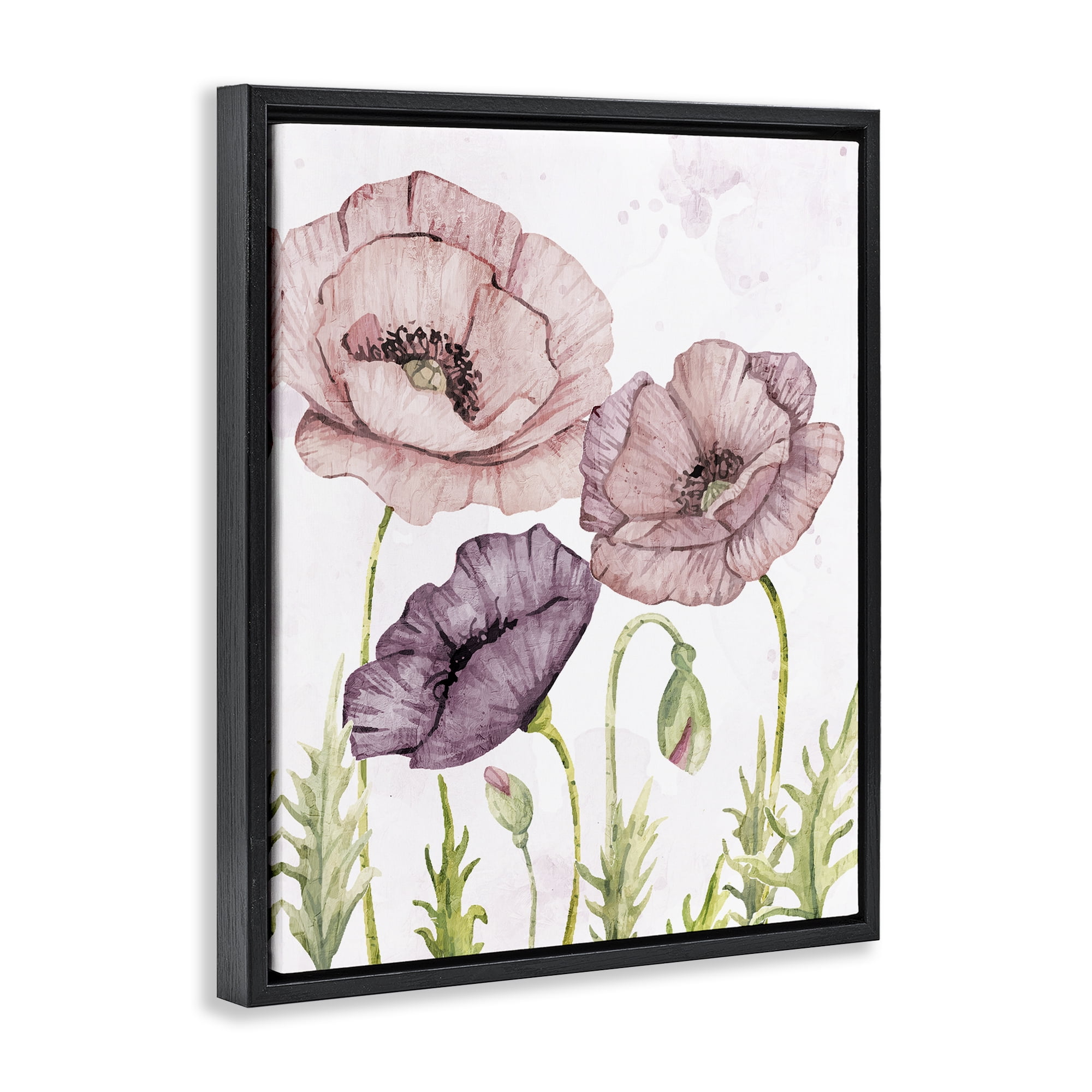Stupell Industries Soft Pastel Poppy Garden Plants & Flowers Painting Black Floater Framed Canvas Art Print Wall Art, 25 x 31
