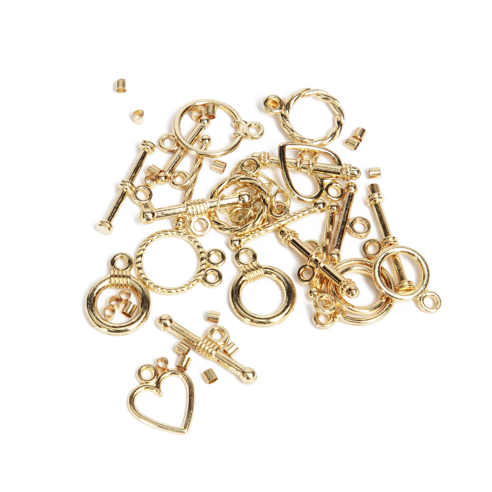 (2 pack) Cousin DIY Metal Jewelry Toggle Clasps with Crimp Beads, 11 Sets, 44 Pieces, Gold Finish