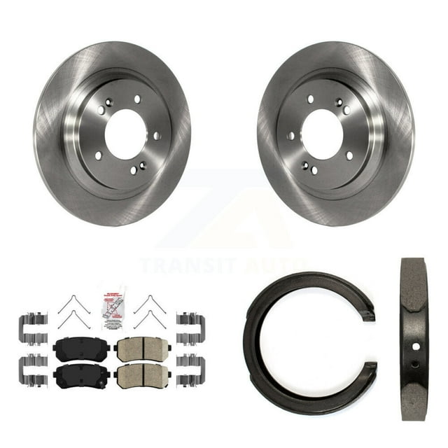 Transit Auto Rear Disc Rotors Ceramic Pads and Parking Brake Shoes Kit for Car 2016 Kia Optima LX EX 1.6T with GAS engine with Electric K8A-108087
