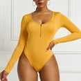 thumbnail image 3 of jsaierl Long Sleeve Bodysuit for Women Fashion Casual Solid Color Quarter Zip Scoop Neck Pullover Jumpsuit Bodysuit, 3 of 9