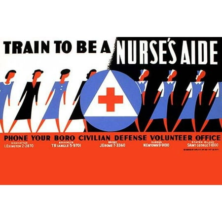 Train to be a nurses aide Phone your boro Civilian Defense Volunteer Office  NYC WPA War Services  Poster encouraging women to become nurses aides for the Civilian Defense Volunteer Office showing