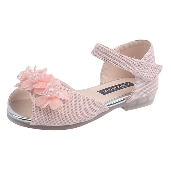 CAIVO Girls Rhinestone Flower Shoes Low Heel Princess Shoes Flower Wedding Party Dress Pump Shoes Kids Toddler Summer Solid Color Sandals Versatile Footwear