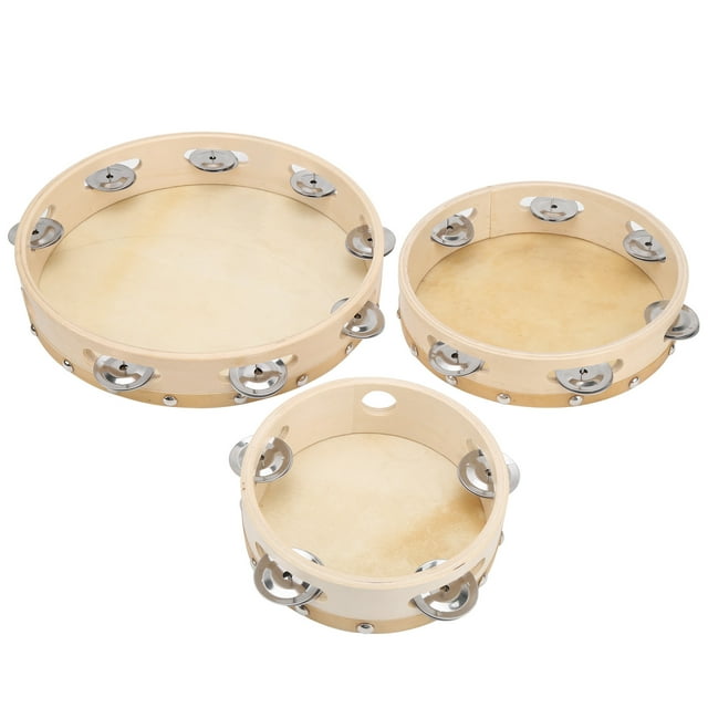 Wood Handheld Tambourine, 10 Inch/ 8 Inch/ 6 Inch Lightweight Tambourine Drum, 3Pcs For Percussion Music