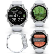 Garmin Fenix 8ÂÂ 43 mm, AMOLED Multisport GPS Smartwatch, Silver with Whitestone Silicone Band, Built-in LED Flashlight with Black EarBuds