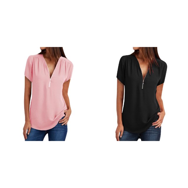 (Lot de 2) Rinsvye T-Shirt Décontracté Ample à Fermeture Éclair Col Roulé Foncé Hauts Blouse Femme Col Roulé Manches Longues T-Shirt Col Roulé pour Femmes Pack Blouse Femme