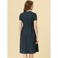 thumbnail image 3 of DARING DIVA Round Neck Short Sleeve Pleated Vintage 1950s Midi Dress L Navy Blue, 3 of 6
