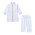 thumbnail image 3 of CUZIBR Toddler Boys Teenage Outfits Long Sleeve Crewneck Solid Color Tradition National Embroidery Shirts Tops Blouse And Trousers Relaxed Robe Suit 2 Piece Clothes Sets Clothing Set,White,3-4 Years, 3 of 6