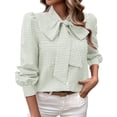 thumbnail image 2 of Xunmmm Women's Long Sleeve Plaid Blouse with Bow Loose Top Cute Casual Shirt Spring Outfit Fall Green, 2 of 7