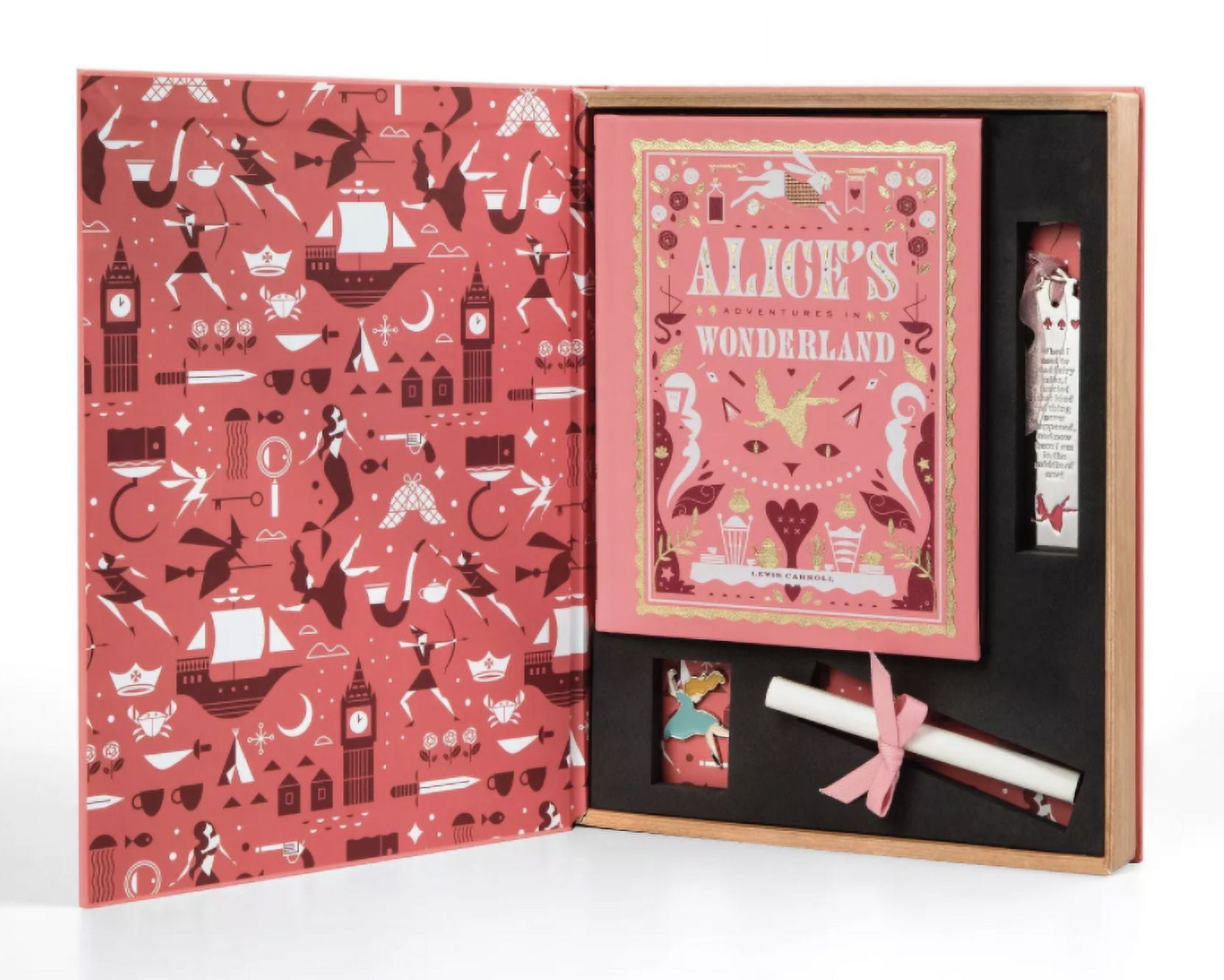 FAO Schwarz Alice's Adventures in Wonderland Lewis Carroll Set Pin Bookmarks