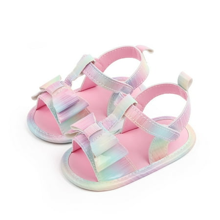 

Gureui Toddler Infant Baby Girls Sandal Shoes Anti-Slip Home Patch Color Big Bow Casual Party Summer Shoes