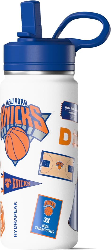 Hydrapeak x NBA Officially Licensed New York Knicks 20 oz Active Water Bottle with Straw Lid and Handle Reusable Stainless Steel Double Wall Insulated Sports Gift for Kids/Adults