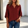 thumbnail image 5 of Linen Tops for Women Split V Neck Blouses Womens Loose Fit Casual Tshirts 3/4 Length Sleeve Solid Blouses Women Trendy Summer Outfits, 5 of 6