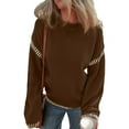 thumbnail image 2 of Sweaters for Women Solid Crewneck Loose Fit Long Sleeve Contrast Cable Knit Pullover Sweater Jumper Tops Brown M, 2 of 7