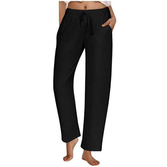 YABCSAZ Women's Pants High Waisted Loose Casual Pants Solid Color Long Pants Vacation Pants Drawstring Elastic Waist Lounge Long Trousers with Pockets Wide Leg Pants for Women