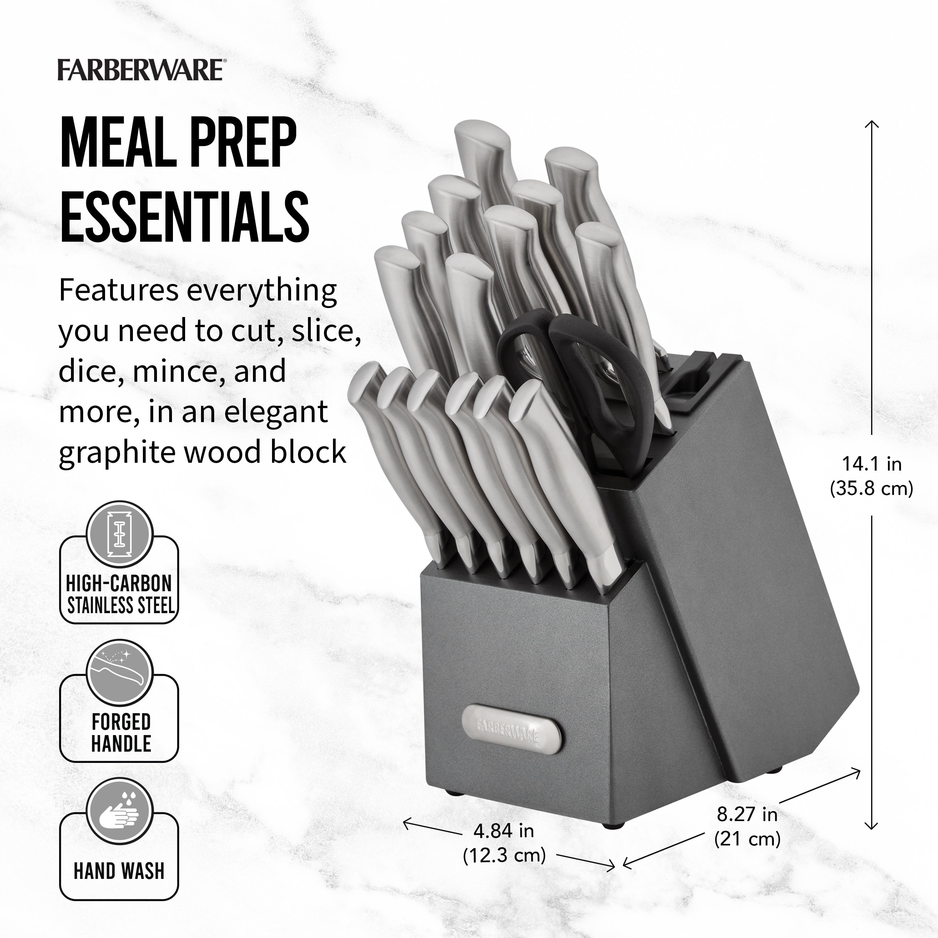 Farberware EdgeKeeper Professional 17-Piece Stainless Steel Knife Set Block Built-in Knife Sharpener