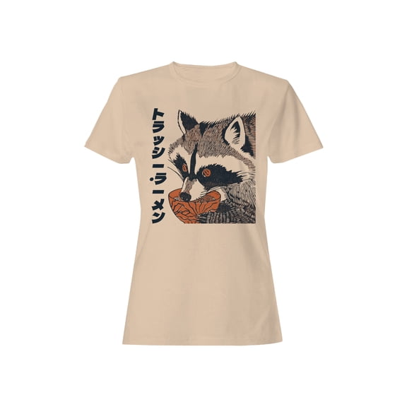 Ukiyo Block Print Trash Panda Women's Off-White T-shirt