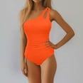 thumbnail image 4 of Ecqkame One Shoulder Swimsuit for Women One Piece Tummy Control Flower Print Bathing Suits Modest Full Coverage Conservative Swimwear Orange S, 4 of 5