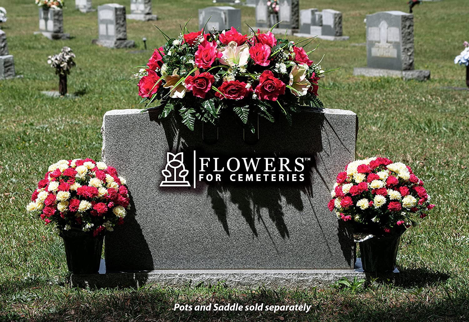 Sympathy Silks Artificial Flowers Weighted Pot Bouquet Decoration - Height 18"-20" - Fade Resistant - Home Decor, Office, or Memorial - 2 Pack of Beauty and Cream Mum Pots