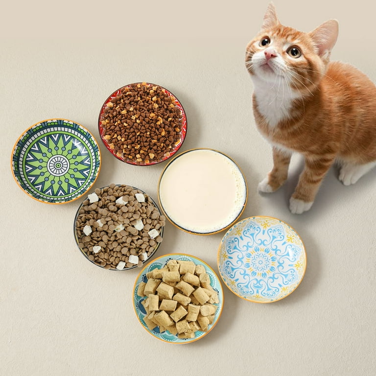 Whisker Fatigue Free Ceramic Cat Bowls Set of 6 Porcelain Cat Food Dish Shallow Flat Design Walmart