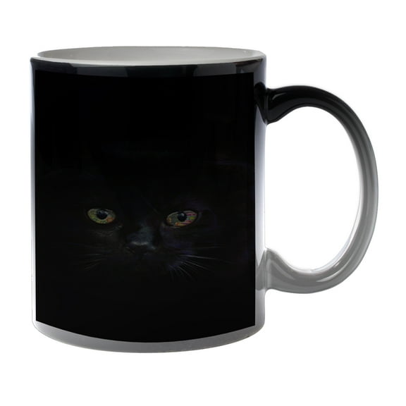 KuzmarK Black Heat Morph Color Changing Coffee Cup Mug 11 Ounce - Black Cat Painting Eyes