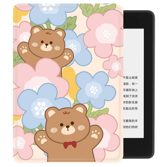 Étui pour New Kindle (sortie 2024/2022) avec Dragonne - Housse en Cuir Auto Veille/réveil pour Kindle 6 Pouces (11e Génération), Ours