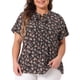 thumbnail image 1 of Blusa de verano casual de mujer plus size con cuello atado y mangas cortas, estampado floral, Agnes Orinda, talla 3X, color marrón, 1 of 6
