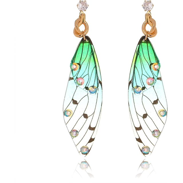 Pendientes de ala de mariposa con incrustaciones de resina y circonita, pendientes colgantes de mariposa, joyería de mariposa de cristal hipoalergénica para mujer