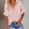 thumbnail image 7 of Women Cute Tops Sawvnm Women Fashionable Imitation Striped Short Sleeved Casual Short Sleeved Collar With Half Open Button Up Shirt Top Tshirts for Women Pink XL, 7 of 7
