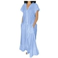 thumbnail image 2 of Ovzne Robes Grande Taille pour Femmes Rondes Robe Femme Chemise Décontractée Unie Col à Manches Courtes Robe à Poches Robe d'Été Manches Courtes Liquidation, 2 of 7