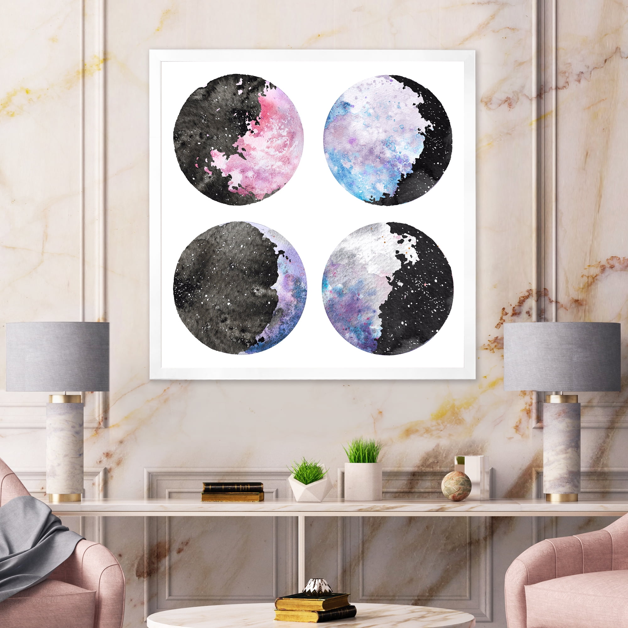 Designart 'Moon Phases With Sky and Stars' Bohemian & Eclectic Framed Art Print