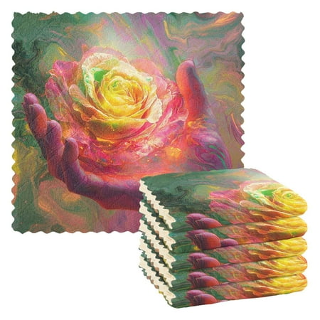 

WOBOGO Hand Holding A Rose Kitchen Towels 6pcs Ultra Soft Absorbent Quick Drying Dish Cloths 11×11inch