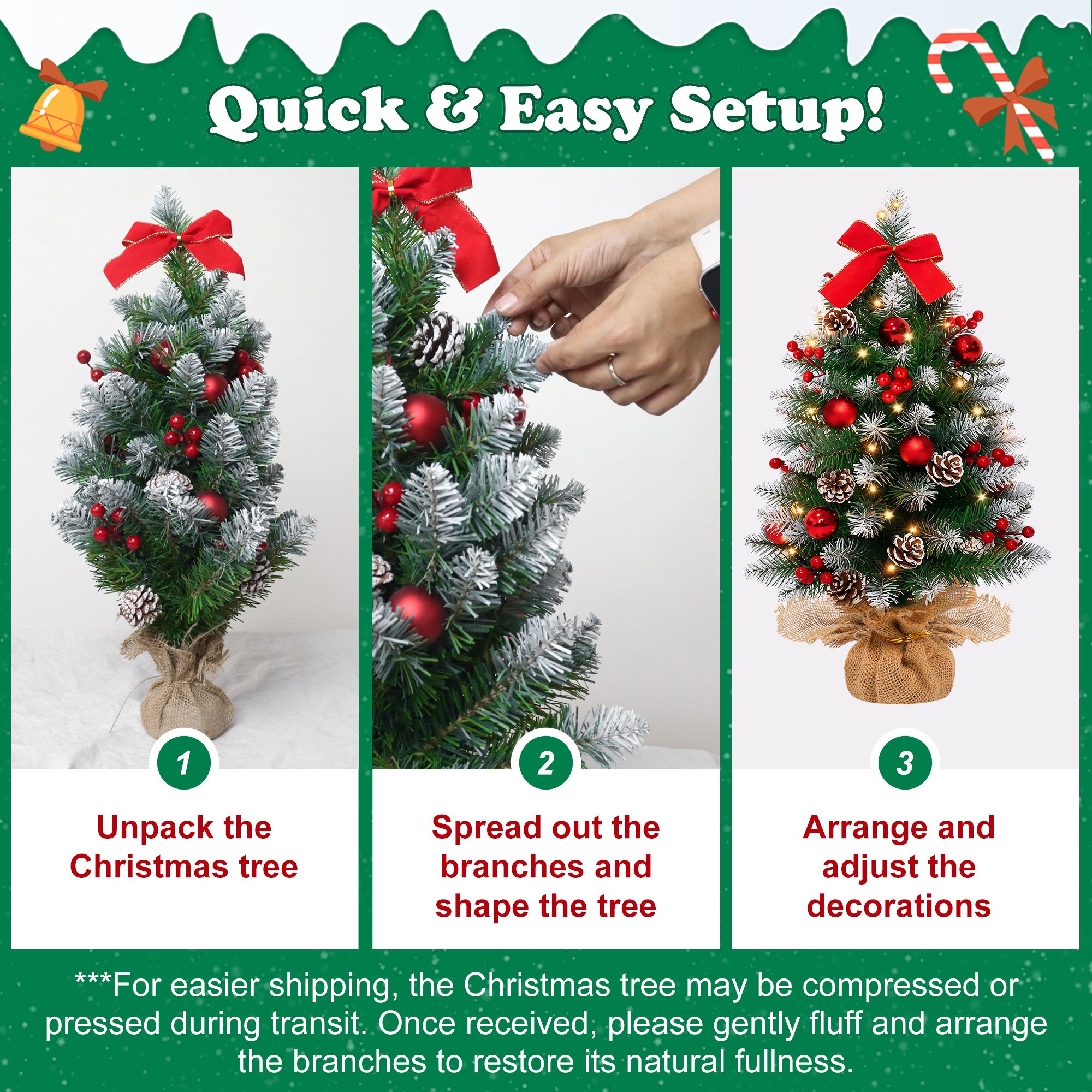 Yexmas 2-Pack 24-Inch Pre-Lit Mini Tabletop Christmas Trees photo 8