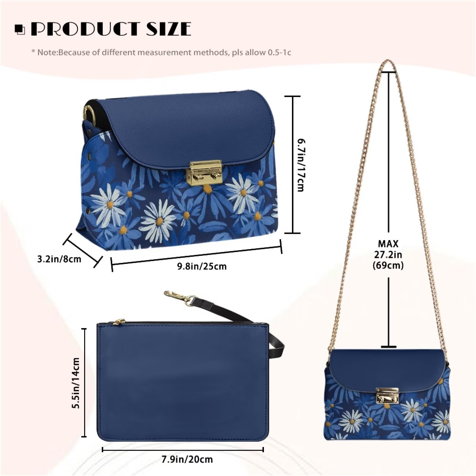 Pzuqiu Daisy Women Leather Crossbody Bag Exquisite Versatile Leather Quilted Shoulder Bag with Chain Strap Craftsmanship Vintage Practical for Teen Girls-Women