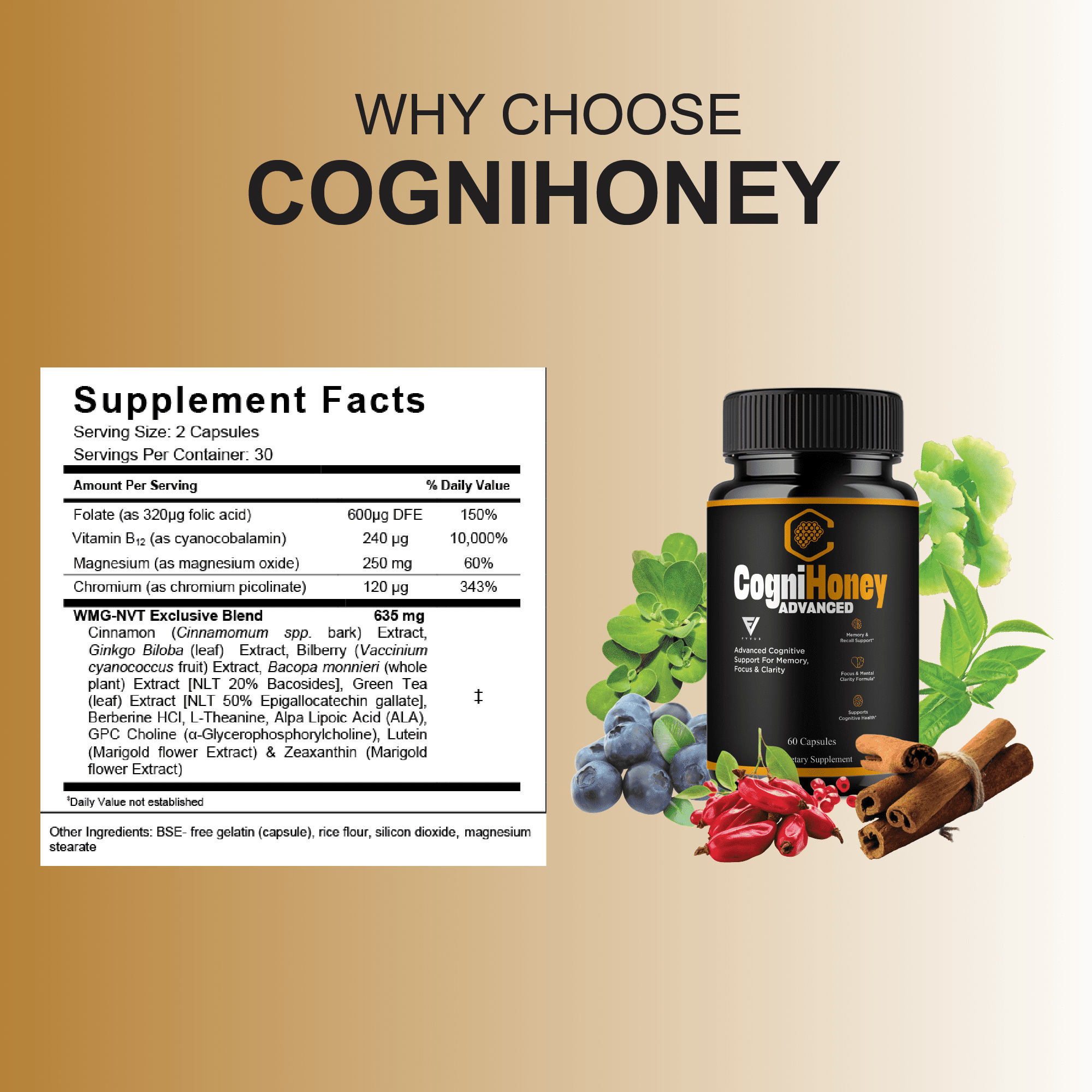 CogniHoney Advanced Capsules, Cogni Honey Cognitive Support (60 Capsules)