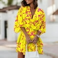 thumbnail image 1 of Women‘s Floral Print Mini Dress Pleated V Neck Drawstring Elastic Waist Ruffle Layered Mini Dress, 1 of 3