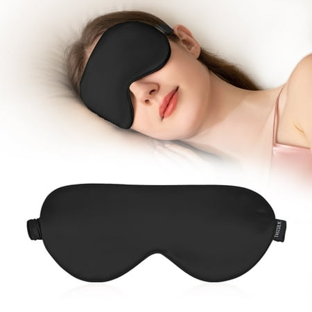 THXSILK 22 Momme Silk Sleep Eye Mask, Lightweight & Comfortable, Super Soft Eye Mask for Sleeping, Naps, Night Blindfold Eyeshade, Black