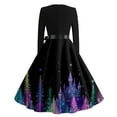 thumbnail image 4 of Christmas Dresses for Women Women's Casual Fashion Round Neck Long Sleeve Christmas Printed Party Vintage Long Dresses for Holiday Gathering,Dark Purple,M, 4 of 7
