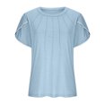 thumbnail image 5 of Sakmal Blue Summer Tops for Women Short Sleeve Crew Neck Flowy Solid T-Shirts Womens Tshirts, 5 of 6