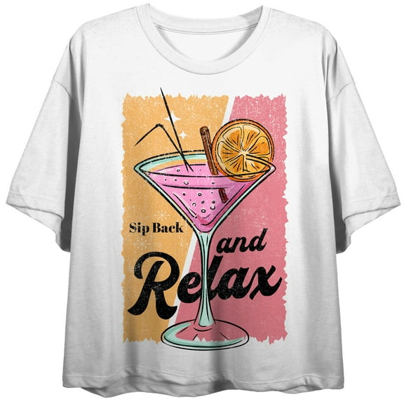 Sip Back And Relax Martini Crew Neck Short Sleeve Women's White Crop Top-Medium