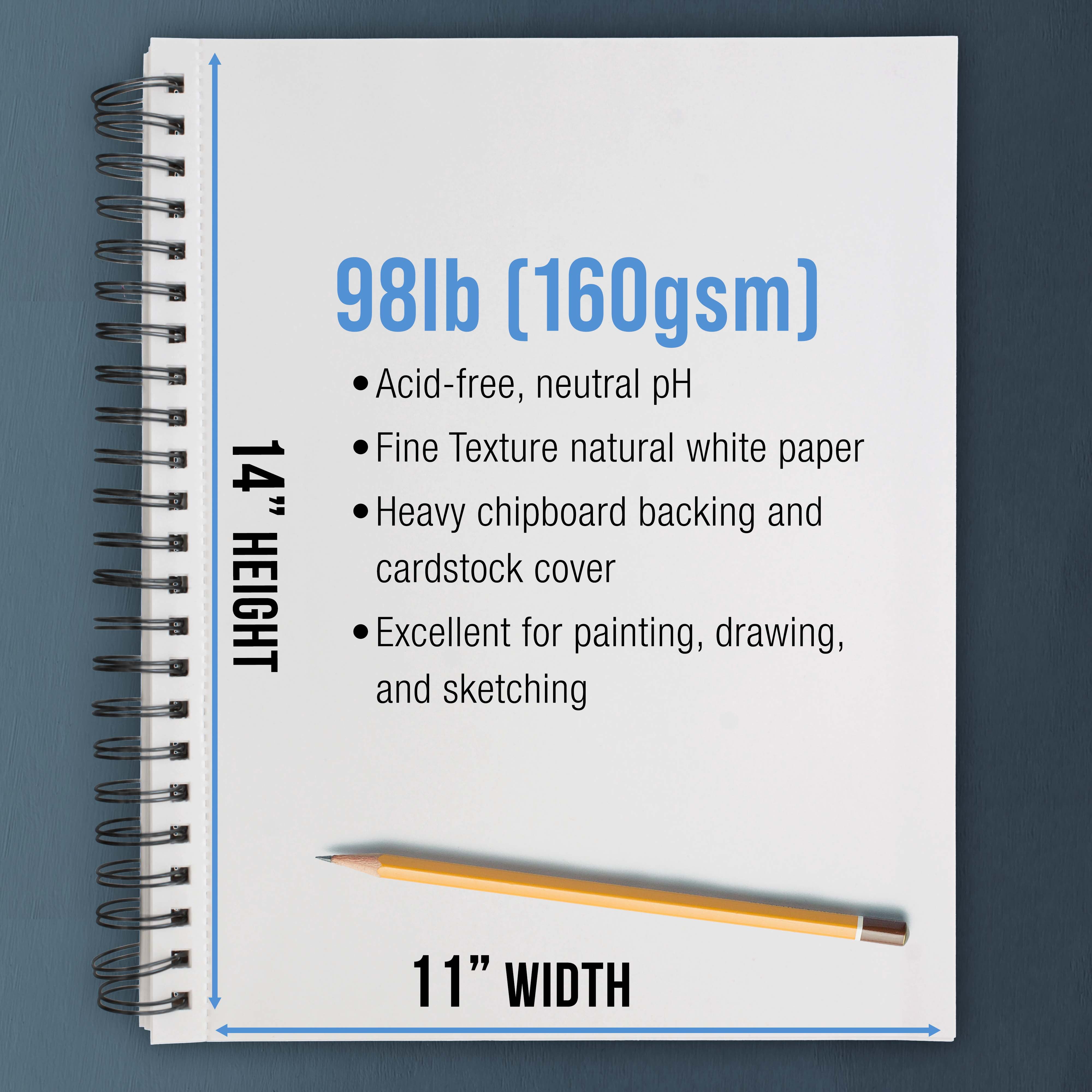 U.S. Art Supply 11" x 14" Mixed Media Paper Pad Sketchbook, 2 Pack, 60 Sheets, 98 lb (160 gsm) - Spiral-Bound, Perforated, Acid-Free - Artist Sketching, Drawing, Painting Watercolor, Acrylic