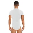 thumbnail image 2 of RUNQHUI Men's Short Sleeve Undershirt Crew Neck Press Button Crotch Shirt Bodysuit Leotard Top White XXL, 2 of 5