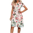 thumbnail image 2 of Mefallenssiah Femmes Print Manches Courtes Solides Casuals Confortable V-Cou Tunique Mini Robe Mince, 2 of 5
