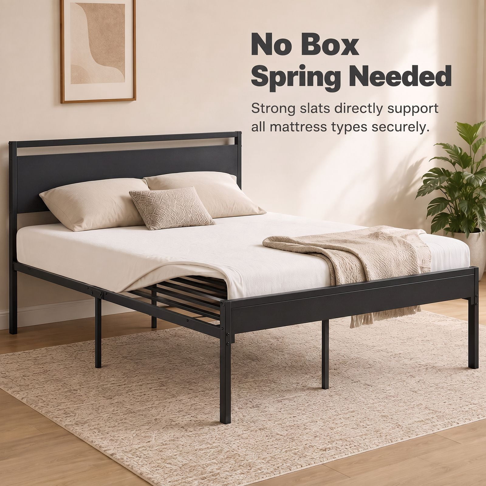 Alvantor Metal Platform Bed Frame, Mattress Foundation with Headboard and and Footboard, No Box Spring Needed Support, Noise Free, Easy Assembly
