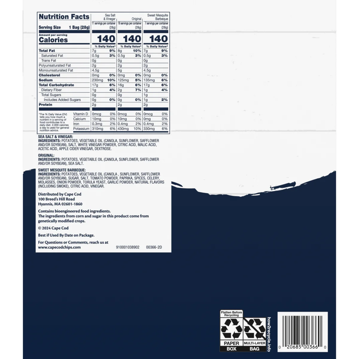 Cape Cod Chips, Variety Pack, 1 oz., 36 ct.