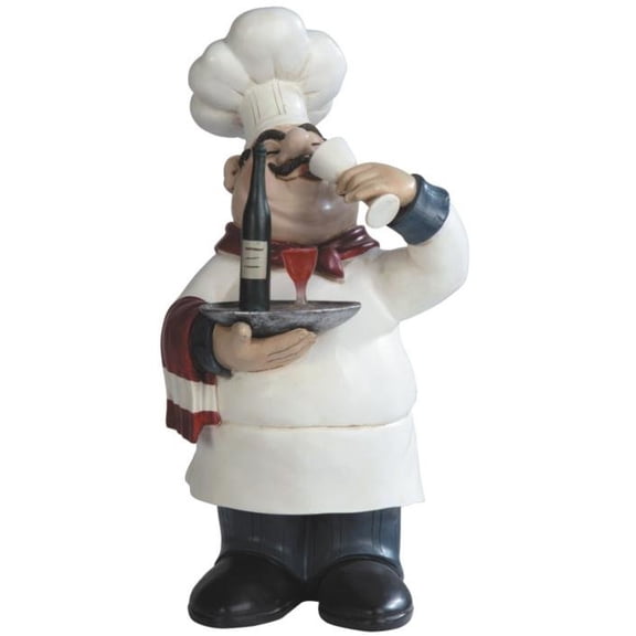 14.25 Inch Chef Serving and Drinking Wine Figurine