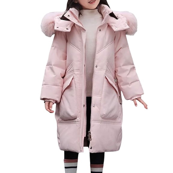 KAUOD Girls Long Winter Parka Coats Faux-F𝐮r Hood Thick Warm Puffer Jackets Teen Kids Quilted Oversized Pockets down Outwear